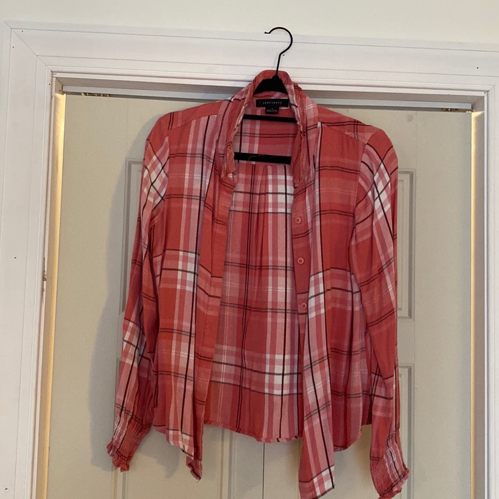 Sanctuary pink plaid button up size small very good condition